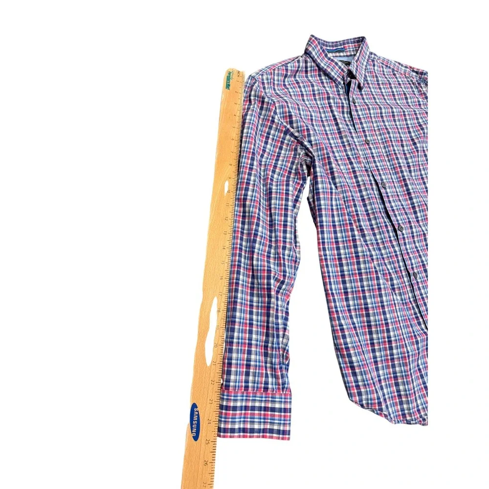 Banana Republic Mens Slim Fit Plaid‎ Button Down Shirt Blue Red White Medium